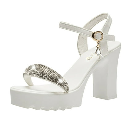 

Hvyesh Womens Summer Casual Round-Toe Sandals High-Heeled Platform Metal Buckle Sandals Sandals for Women Clearance Under $10