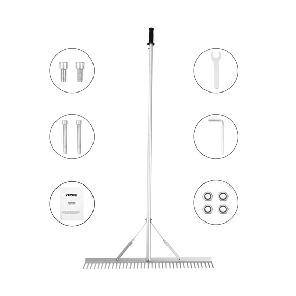 SKYSHALO Landscaping Rake 36" Head Aluminum Landscaping Rake 75" Adjustable Handle