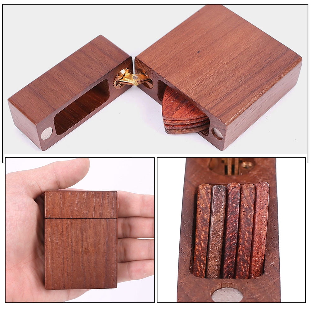 OUNONA Dark Brown Walnut Wood Guitar Pick Holder Storage Box for Guitar Accessories with Elegant Design, 1 Piece