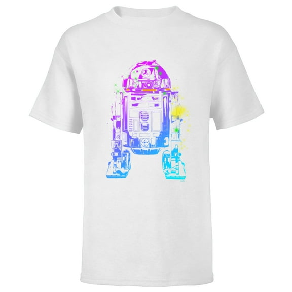 Star Wars R2-D2 Neon Gradient - Short Sleeve T-Shirt for Kids - Customized-White
