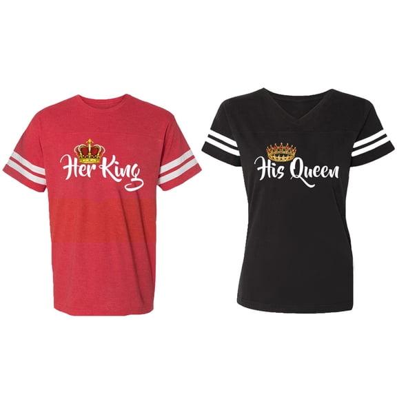 Her King His Queen Matching Couple Cotton Jerseys (Men Red / Women Black) (Men S / Women S)