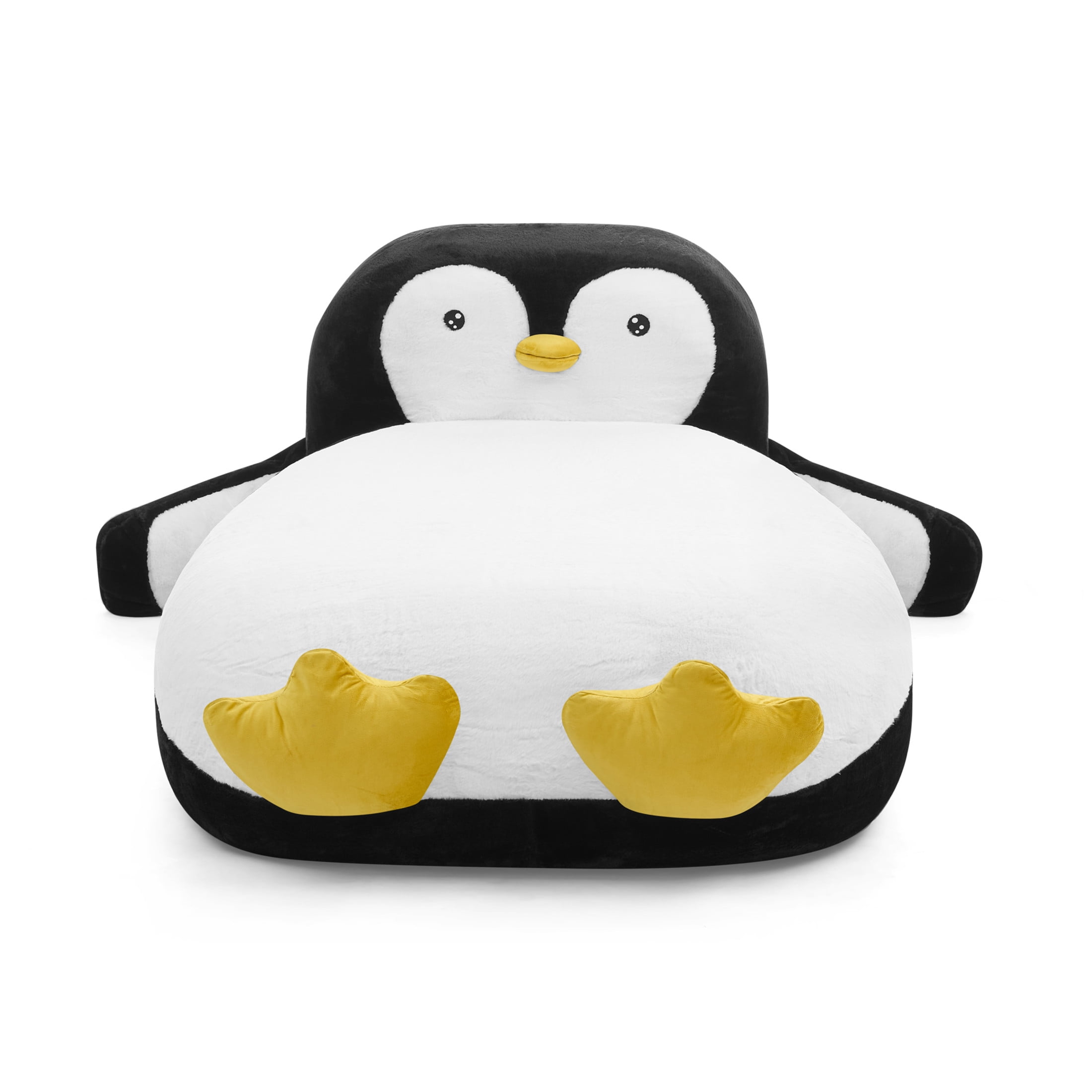 Noble House Brento Twin Size Penguin Bed Lounger Chair, Fluffy Faux Fur Sleeper Sofa for Kids Playroom, Black & White