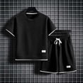 thumbnail image 6 of SGFCWSX Boys 2 Piece Outfits Waffle Knit Short Sleeve T-shirt and Shorts Set Summer Casual Athletic Clothes with Pockets Black Size 10, 6 of 7