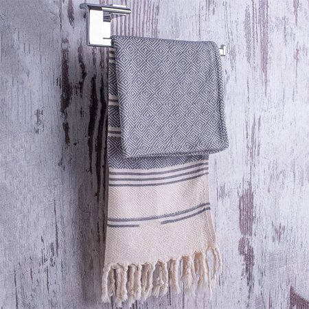 (Set of 2) Certified Organic Cotton & Organic Dye Prewashed Diamond Weave Turkish Hand Face Gym Towel, 18x36 Inches (Dark )