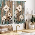 thumbnail image 4 of Teal Daisy Flower Kitchen Curtains Farmhouse Floral Bathroom Curtains Window Treatment Drape Tier Rustic Plant Wooden Country Cafe Small Bedroom Short French Door Curtains 2 Panel 27.5x39 Inch, 4 of 6