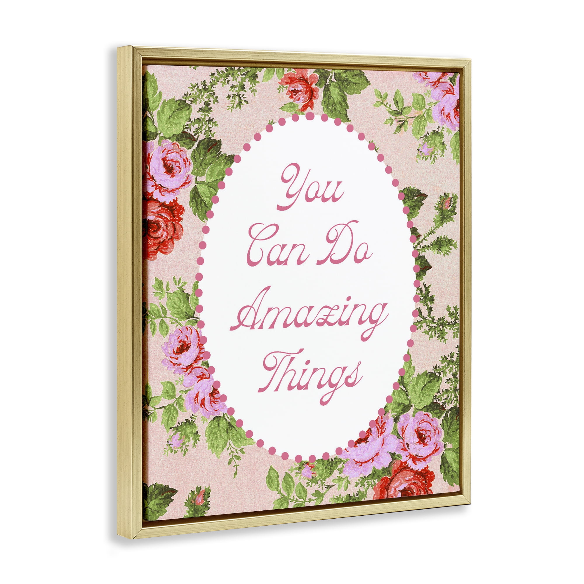 Stupell Industries You Can Do Amazing Things with Vintage Florals Gold Framed Floater Canvas Wall Art, design by Lil' Rue