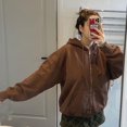 thumbnail image 3 of Women's Hoodie Sweatshirt Zip Up Oversized Casual Long Sleeve Coat 90s Vintage Zip Up Jacket TracksuitSmall, 3 of 4