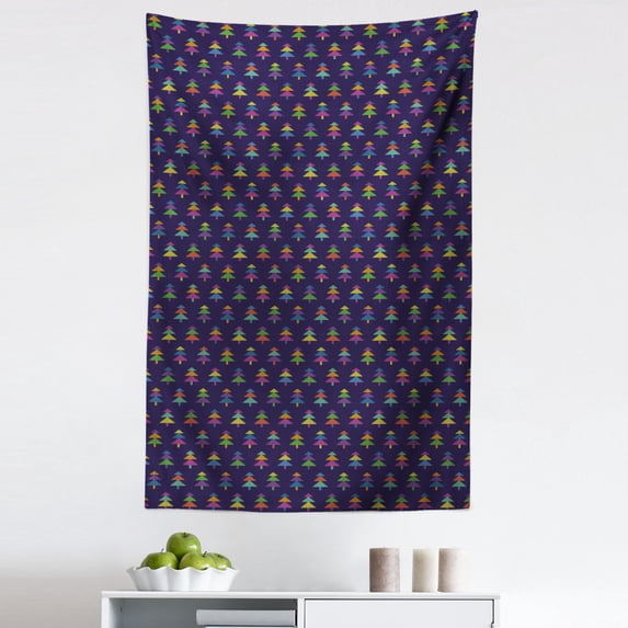 Colorful Tapestry, Nordic Winter Pattern of Lively Colored Christmas Trees Graphic Design, Fabric Wall Hanging Decor for Bedroom Living Room Dorm, 5 Sizes, Multicolor, by Ambesonne