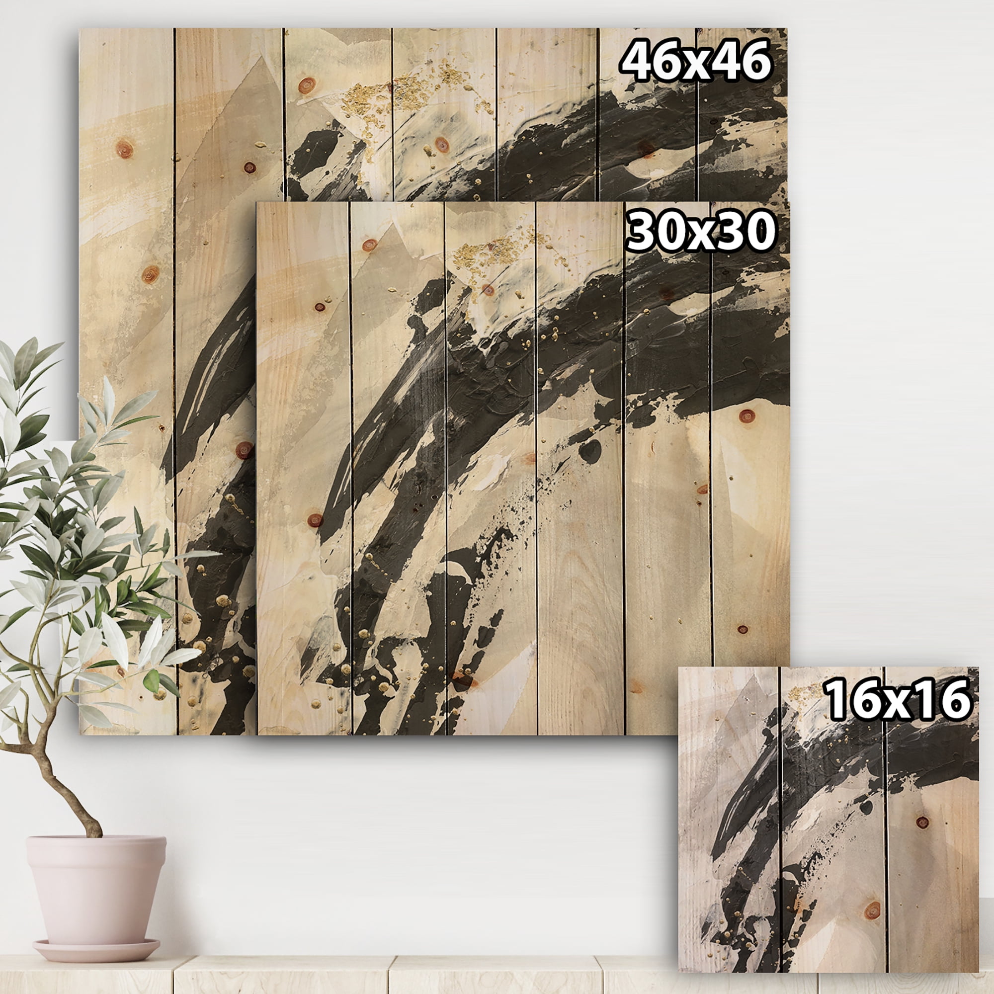 Designart 'Glam Fractal Arcs IV' Transitional Print on Natural Pine Wood