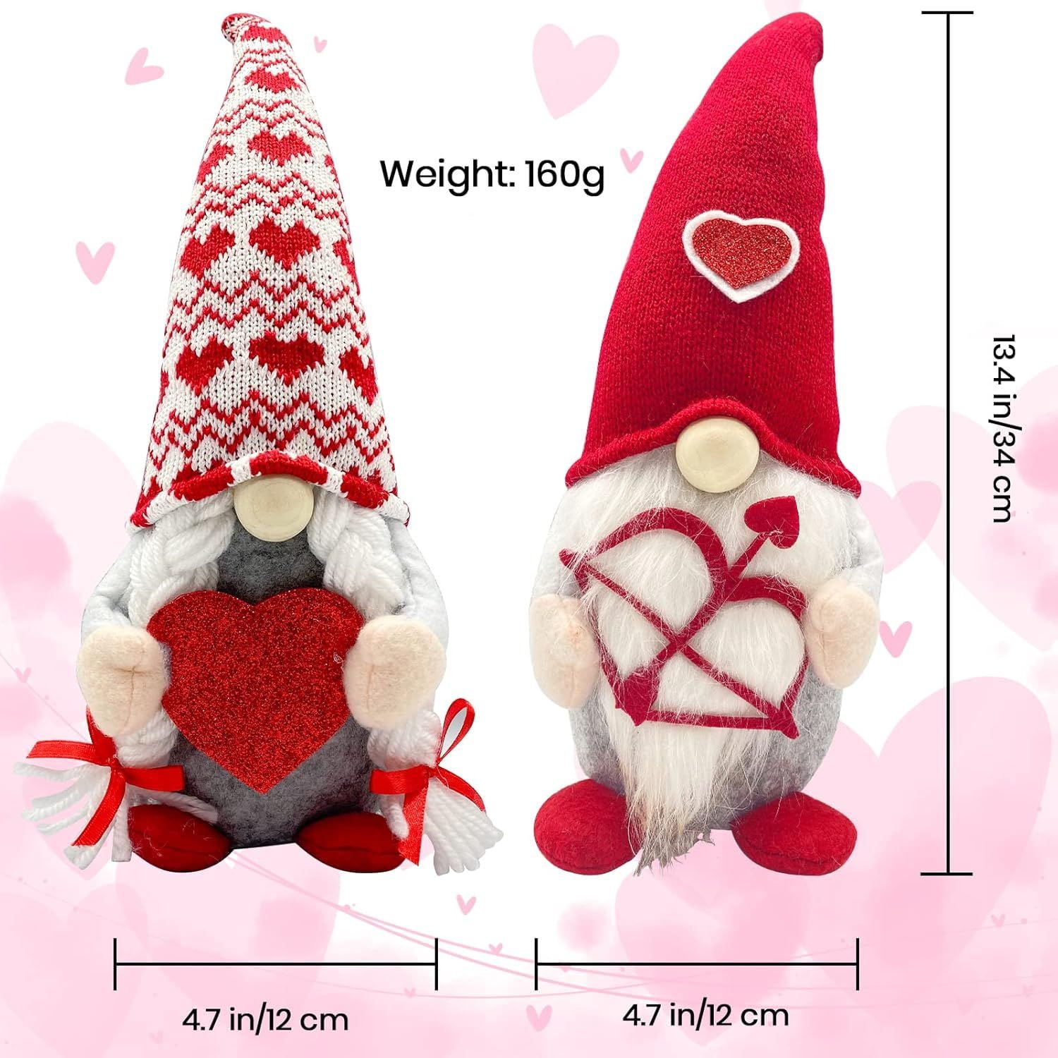 Valentines Day Lighted Gnomes for Home Décor 2PCS Table Red Cupid Gnome Decorations Swedish Plush Elf Scandinavian Tomte Elf Ornaments Sweet Gifts Him Her