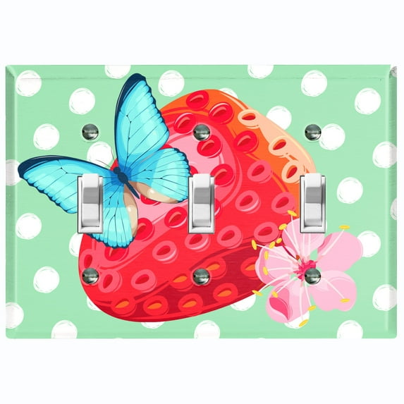 Metal Light Switch Plate Cover Floral Strawberry Butterfly Green Polka Dots FUT007
