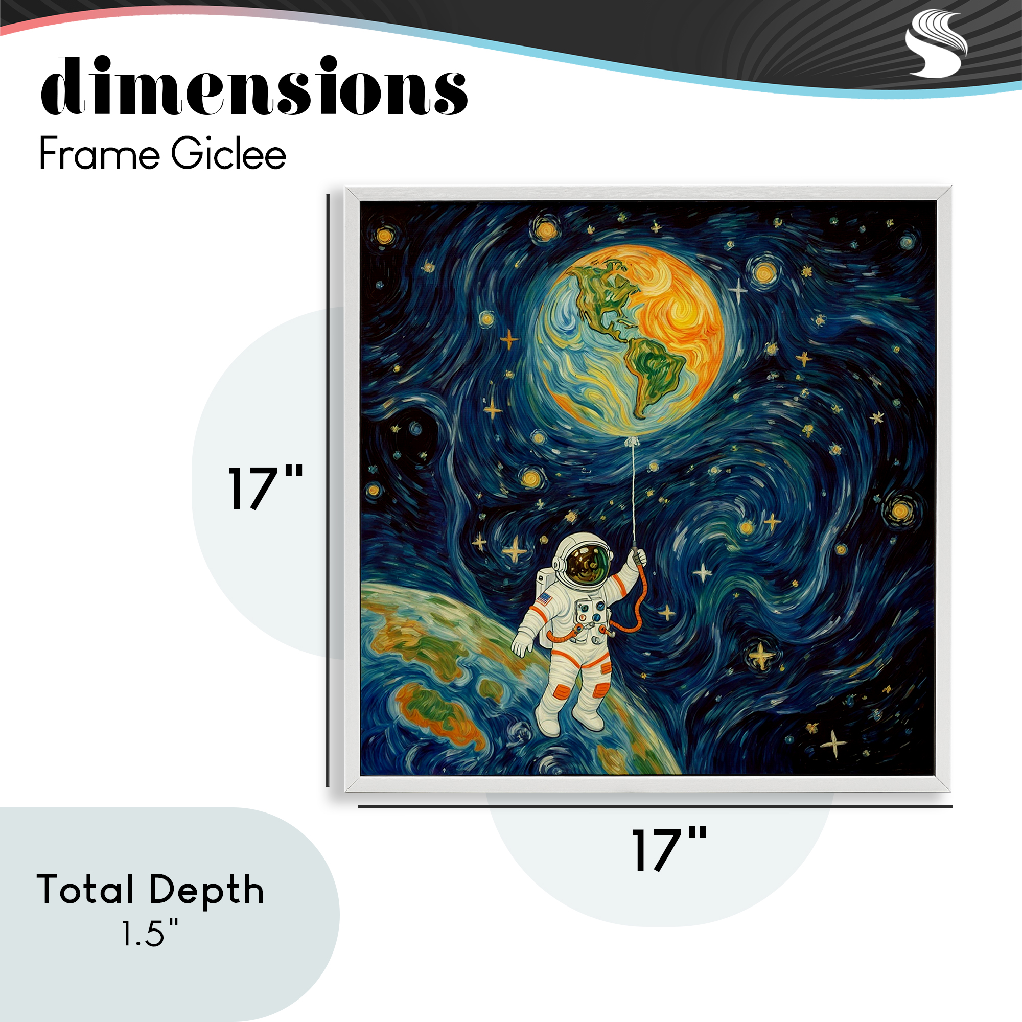 Astronaut with Earth Balloon White Framed Giclee Art, design by Angie Hawke