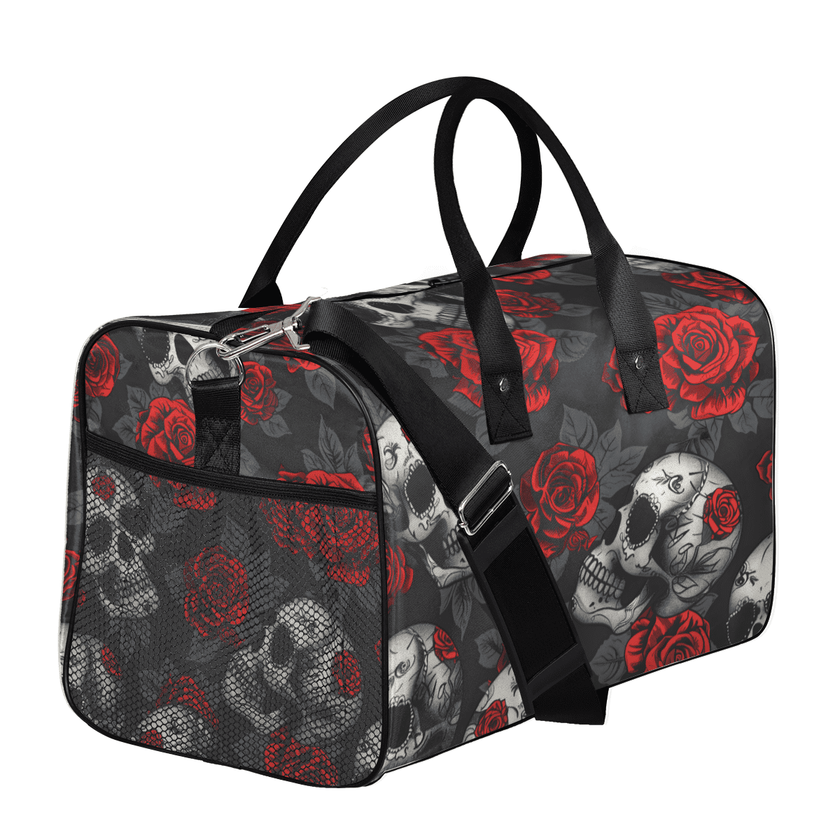 Herdesigns Skulls And Roses Gym Duffle Bag for Men Women, Travel Sports Bag Waterproof Lightweight Weekend Carry On Tote