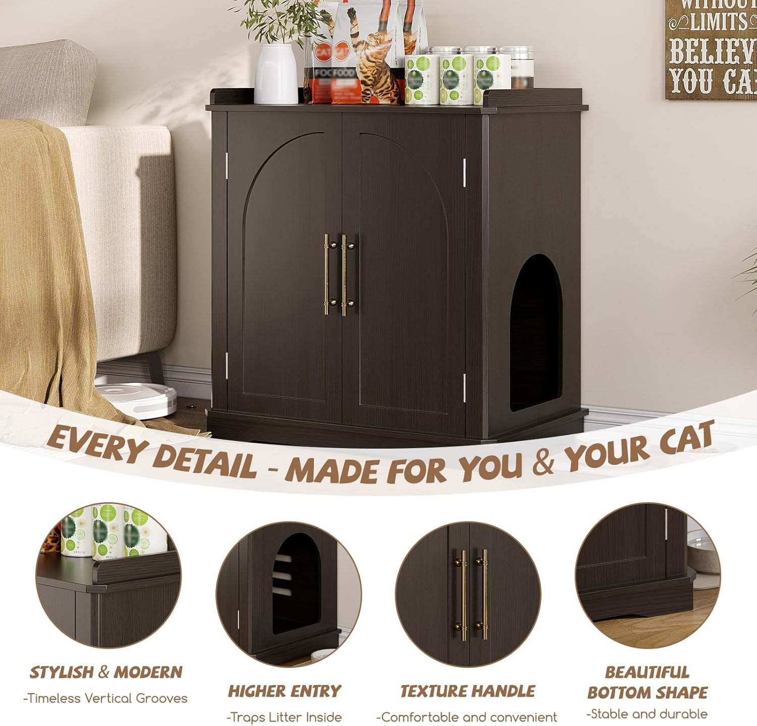 VEANERWOOD 33.5"H Hidden Cat Litter Box Enclosure Furniture Multi-Functional Cat Litter Box Washroom with Removable Dividers for Bedrooms, Living Room, Hallway