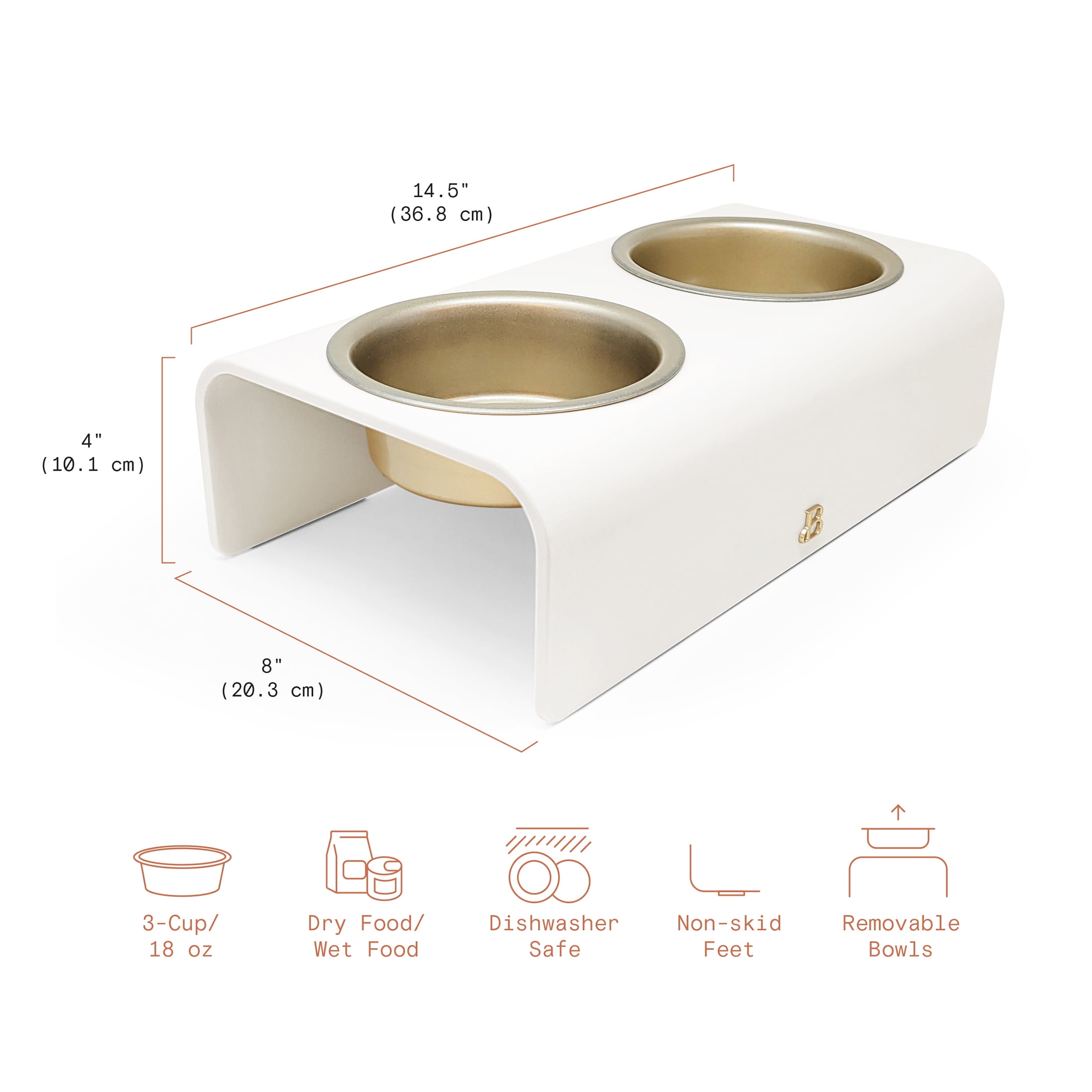 Beautiful Double Elevated Stainless Steel Pet Bowl, 3-Cup, White by Drew Barrymore