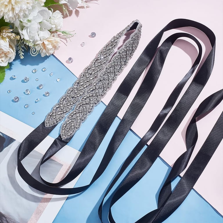 beaded belt for bridesmaid dress HONGMEI womens Rhinestone Thin Bridal Wedding Handmade Sash Bride Bridesmaid Belt Dress, Black, One Size at Amazon Women's Clothing store