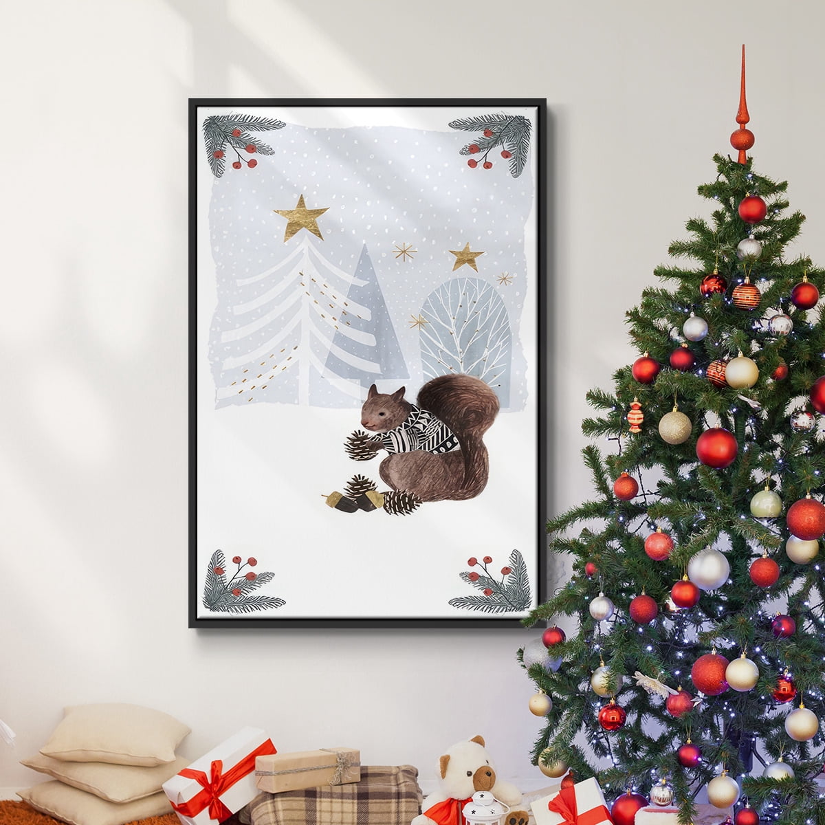 Cozy Christmas Collection B - Framed Gallery Wrapped Holiday Canvas - 17 x 25 - Black Frame