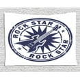thumbnail image 1 of Rock Music Tapestry, Vintage Logo Design Guitar and Sun Pattern Grunge Stamp Monochrome Illustration, Wall Hanging for Bedroom Living Room Dorm Decor, 60W X 40L Inches, Cobalt Blue, by Ambesonne, 1 of 2