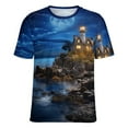 thumbnail image 5 of Lighthouse Sunrise Coast Scenery Pale Blue Tan Womens Tops Women's Fashion Casual Short Sleeve Flower Print Round Neck Pullover Top Blouse, 5 of 6
