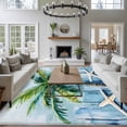 thumbnail image 3 of 6'x9' Area Rugs, Coastal Beach Indoor Outdoor Area Rug for Living Room Bedroom, Green Tropical Palm Vintage Blue Wood Grain Washable Bathroom Rugs Kitchen Floor Carpet Mats Home Decor Aesthetic, 3 of 8