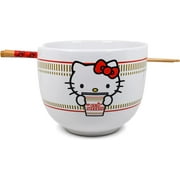 Hello Kitty Cup Noodles Japanese Ceramic Dinnerware Set | Includes 20-Ounce Ramen Bowl and Wooden Chopsticks | Asian Food Dish Set for Home Kitchen | Kawaii Anime Gifts, Official Sanrio Collectible