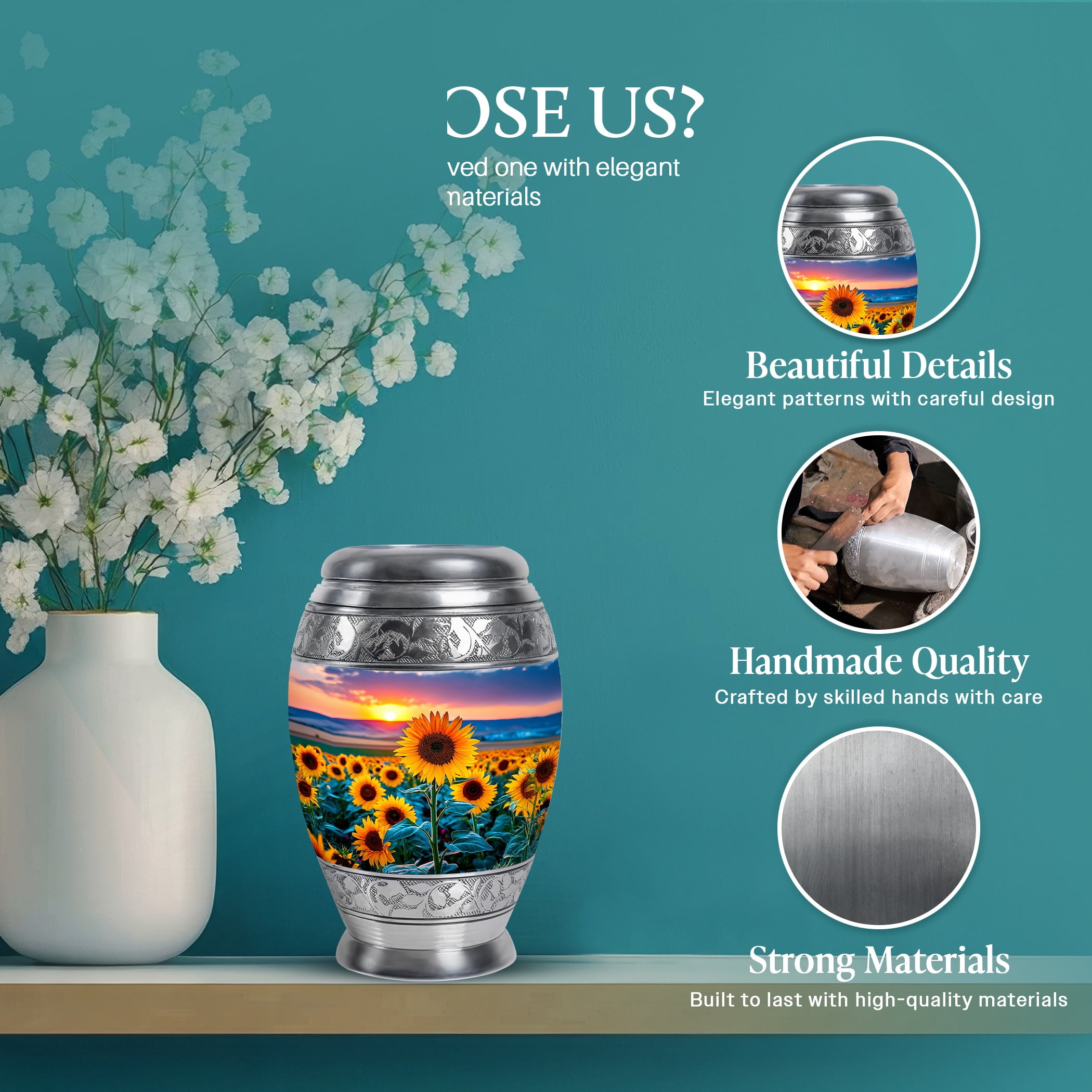 SABURIAL Sunflower Urn - Mini Burial Urns For Human Ashes Adult Man - Keepsake Funeral Urns - 3 Inch Set Of 2 - Little Decorative Urn For Female