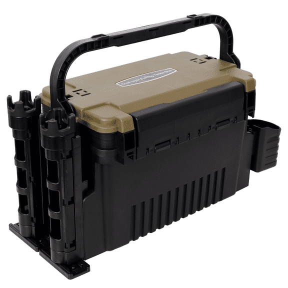 Dual-layer Fishing Tackle Box,Tackle Box Organizer Fishing Box Large,With 2pcs Rod Holder,2pcs Cup Holder,1pc Carring Strap,Army Green