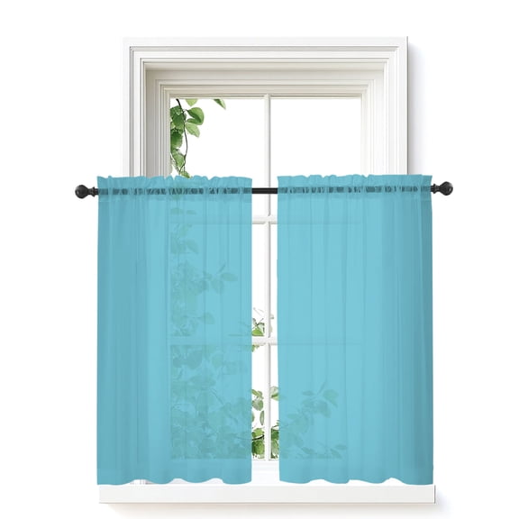 Pure Azureblue Curtains 45 Inch Length,Sheer Curtains for Bedroom Living Room Window Contemporary Solid Color Minimalist Art Rod Pocket Drapes Kitchen Curtains Small Half Window 42"x45" 2 Panels