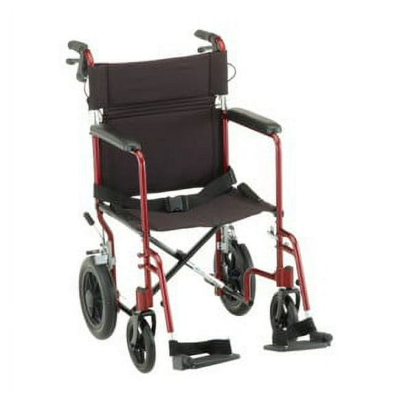 Transport Chair 20" Seat Width Lightweight Aluminum with Swingaway Footrests Wt Cap 300 lb (Red)