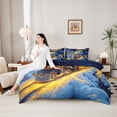 thumbnail image 4 of Castle Fairy Magical Train Twin Bedding Sets 7-Piece for Kids, Winter Light Print Bedding Comforter Set for Bedroom, Black Gold,Navy Blue Reversible, 4 of 7