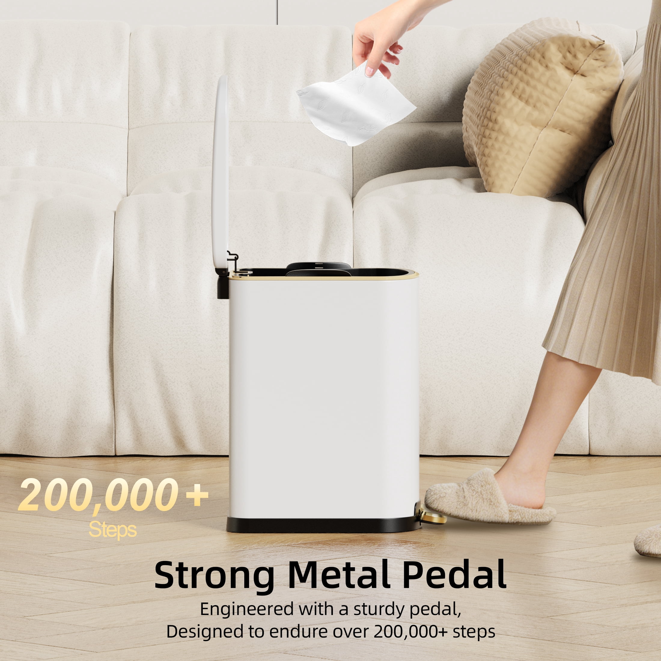KSSKSS 2.6 Gallon/10L Slim Stainless Steel Bathroom Trash Can with Soft Close Lid, for Narrow Spaces,Bathroom, Bedroom (White)