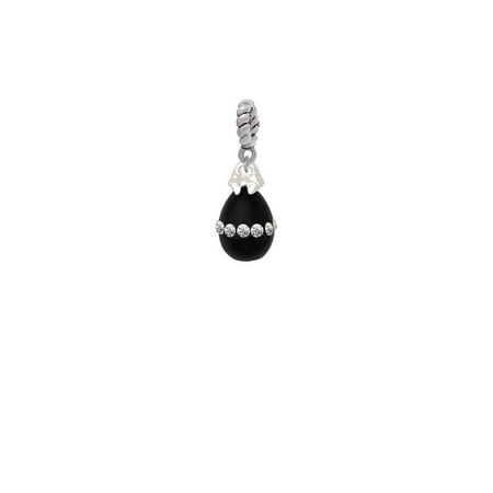 Easter Egg Bead - Black Easter Egg with Clear Crystal Band - Rope Charm Bead