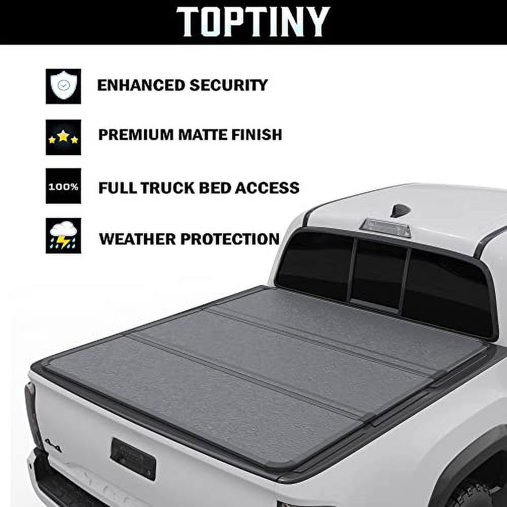 Toptiny Hard Tri-Fold Truck Bed Tonneau Cover Fits 05–15 Toyota Tacoma w/ OE Track System 6'2" Bed waterproof pickup bed topper