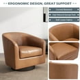 thumbnail image 3 of UIXE Swivel Accent Chairs Set of 2, PU Leather Barrel Club Chair Upholstered Armchair for Living Room, Round Arm Chair, Brown, 3 of 6