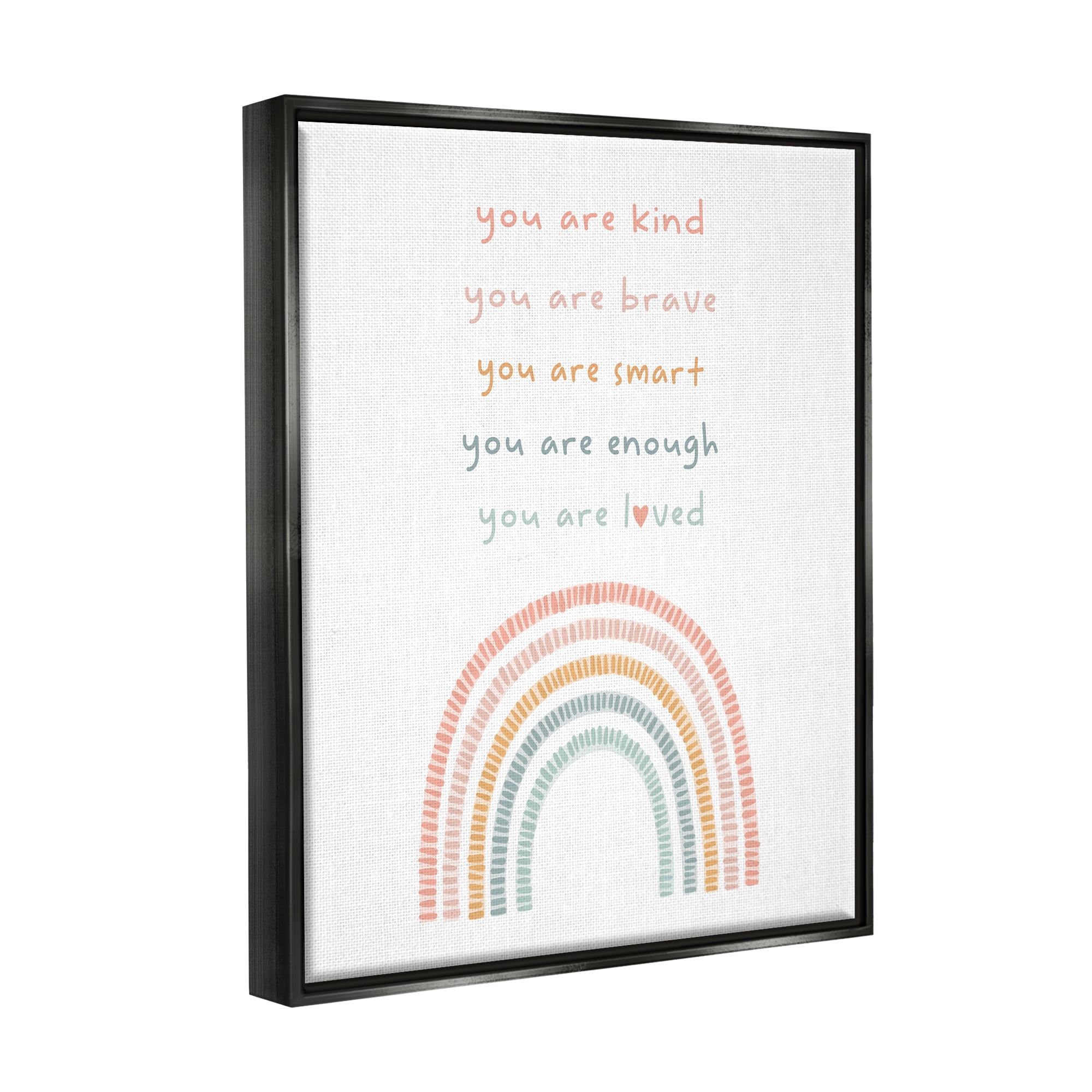 Stupell Industries Inspirational Pastel Rainbow Landscape Painting Black Floater Framed Canvas Art Print Wall Art, 17 x 21