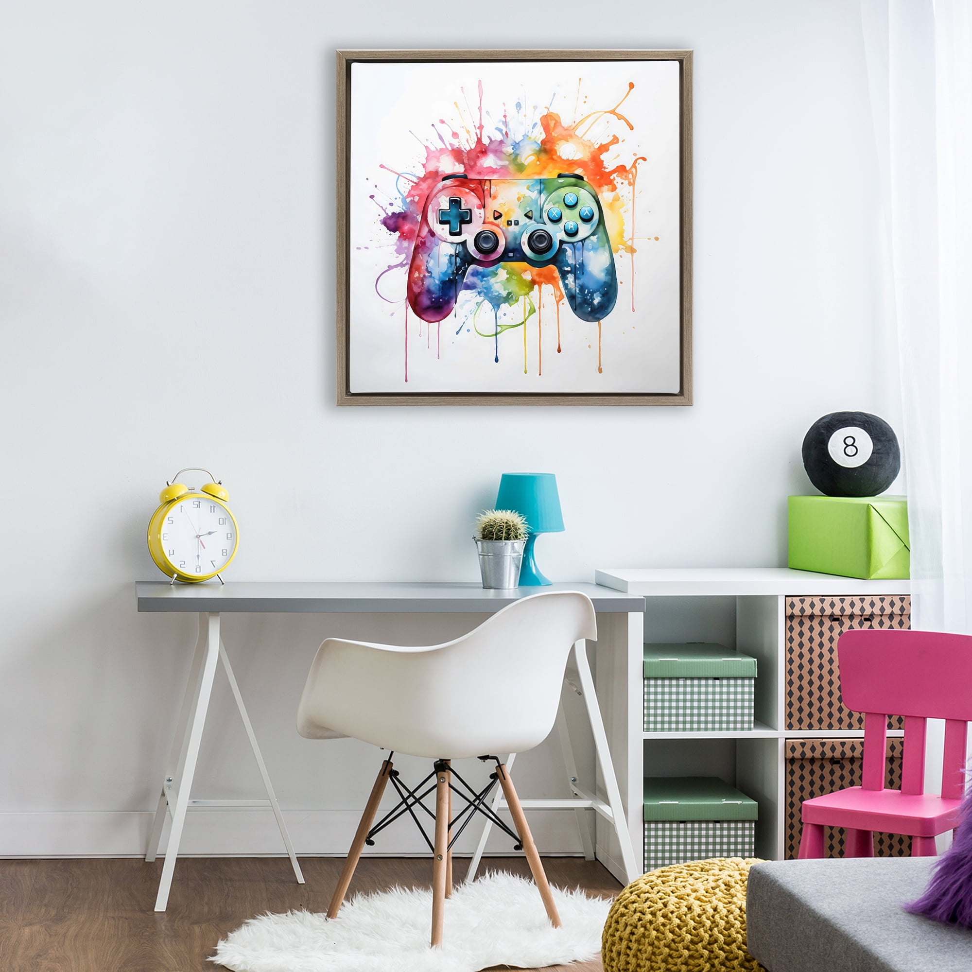 Stupell Industries Colors of Gaming Splatter Brown Framed Floater Canvas Wall Art, design by Creative Studio