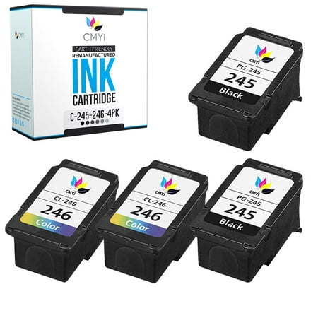 CMYi PG-245 CL-246 Combo Pack of 4 Ink Cartridges compatible for Canon PG-245 and CL-246 - PIXMA MG2555, MG2900, MG2920, MG2922, MG3010, TR4551, TR4650, TR4651, TS3322, TS3352 (2 Black, 2 Tri-color)