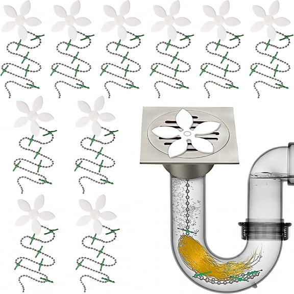 ACDANC 10 Pack Shower Drain Protector Hair Catcher,Drain Clog Remover,Flower Shower Hair Cleaning Chain for Bathroom,Kitchen,Bathtub（White）