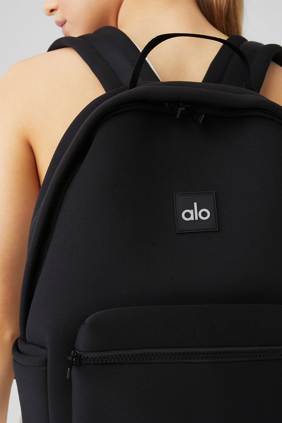 Alo Yoga Stow Backpack in Black Neoprene with Detachable Pouch