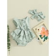 thumbnail image 3 of vera natura Infant Baby Girl Sleeveless Romper Dress Floral Print Round Neck Bodysuit with Headband 2 Pcs Summer Outfits, 3 of 9