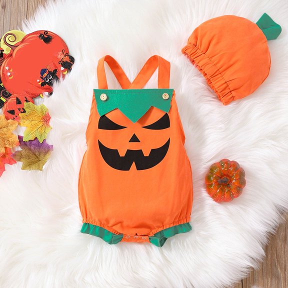 Toddler Pumpkin Costume Romper Hoodie Cotton With Hat Outfit Baby Girl Halloween Outfit Baby Costumes 18-24 Months