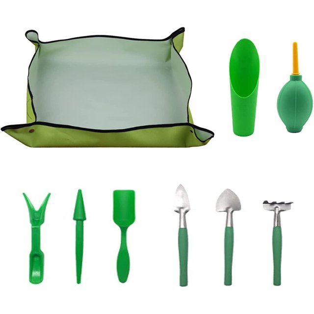 Mini herramientas de jardinería de 9 piezas, tapete para macetas, herramientas de jardinería de plantas suculentas, para aficionados al jardín DIY, plantar flores bonsái
