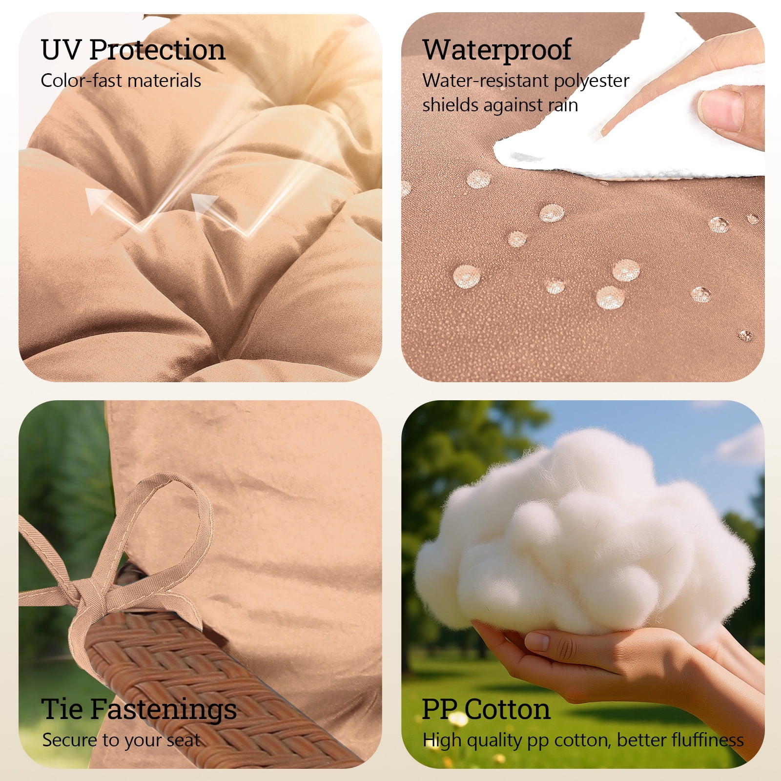 Outdoor Bench Cushion Inlife Swing Chair Cushion Waterproof with 8 Nonslip Ties, Khiki 120cm*100cm