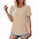 thumbnail image 4 of Ropa para mujer,Camiseta de color liso para mujer, cuello redondo, manga corta, mezcla de algodón suave, transpirable, informal, para uso diario, sopatenor, 4 of 8