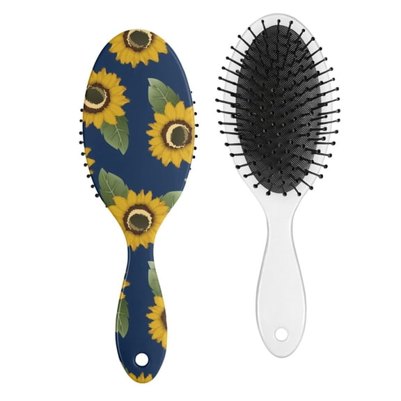 Floral Sunflower Hair Brush, Boho Chic Vintage Style Detangler with Yellow Rustic Farmhouse Pattern and Artistic Watercolor Design