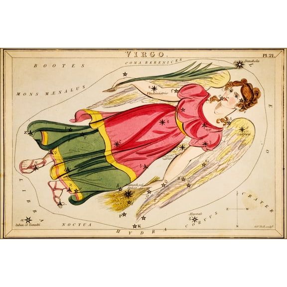 24"x36" Gallery Poster, virgo constellation astronomy astrology zodiac map 1825