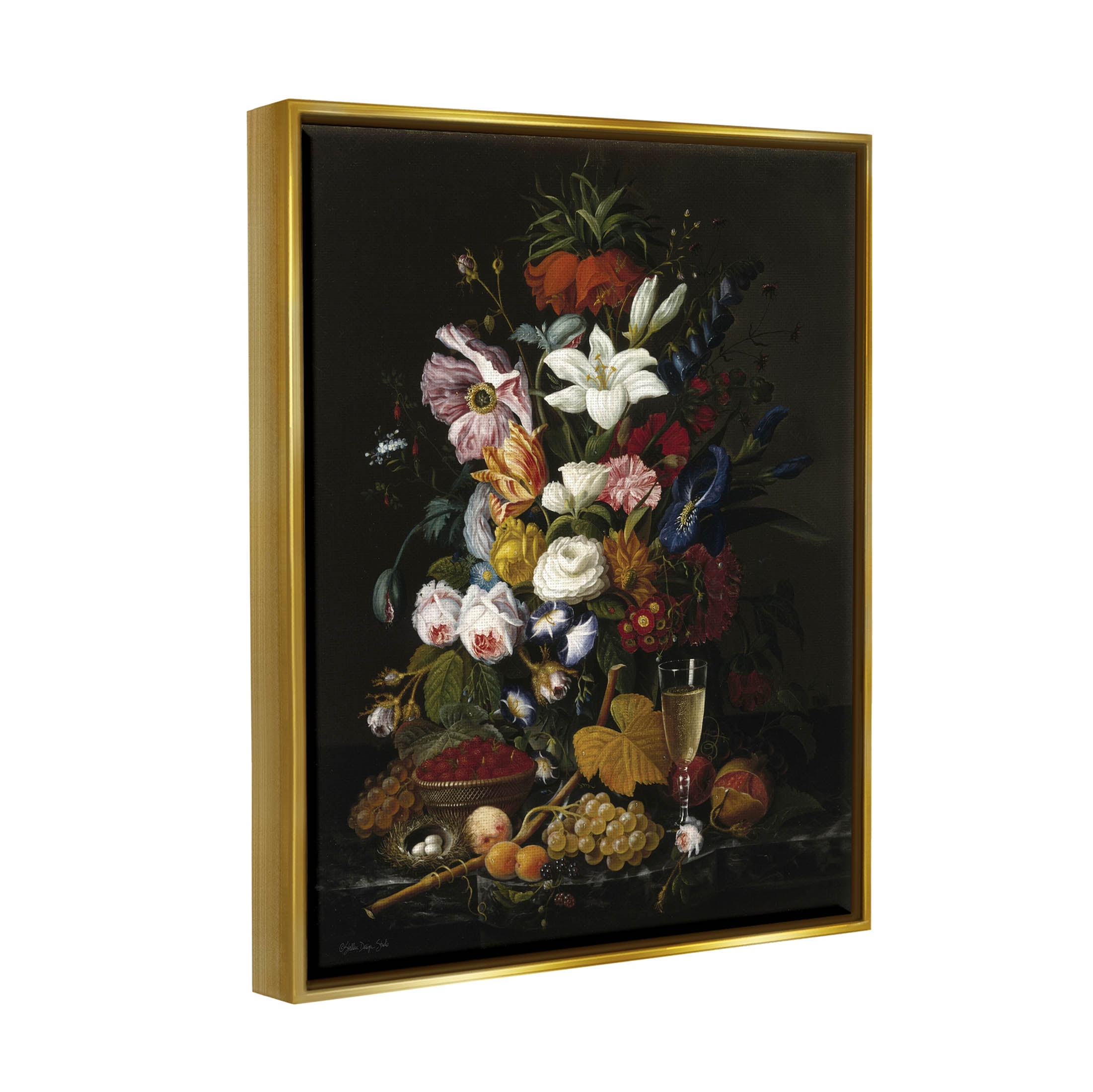 Stupell Industries Traditional Floral Goblet Still Life Painting Metallic Gold Floating Framed Canvas Print Wall Art, Design by Stellar Design Studio