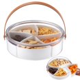 thumbnail image 1 of Bandeja transparente dividida para servir, caja de aperitivos con tapa y asa, platos portátiles para dulces, frutas, frutos secos, aperitivos, organizador de almacenamiento de alimentos de 5 compartim, 1 of 7
