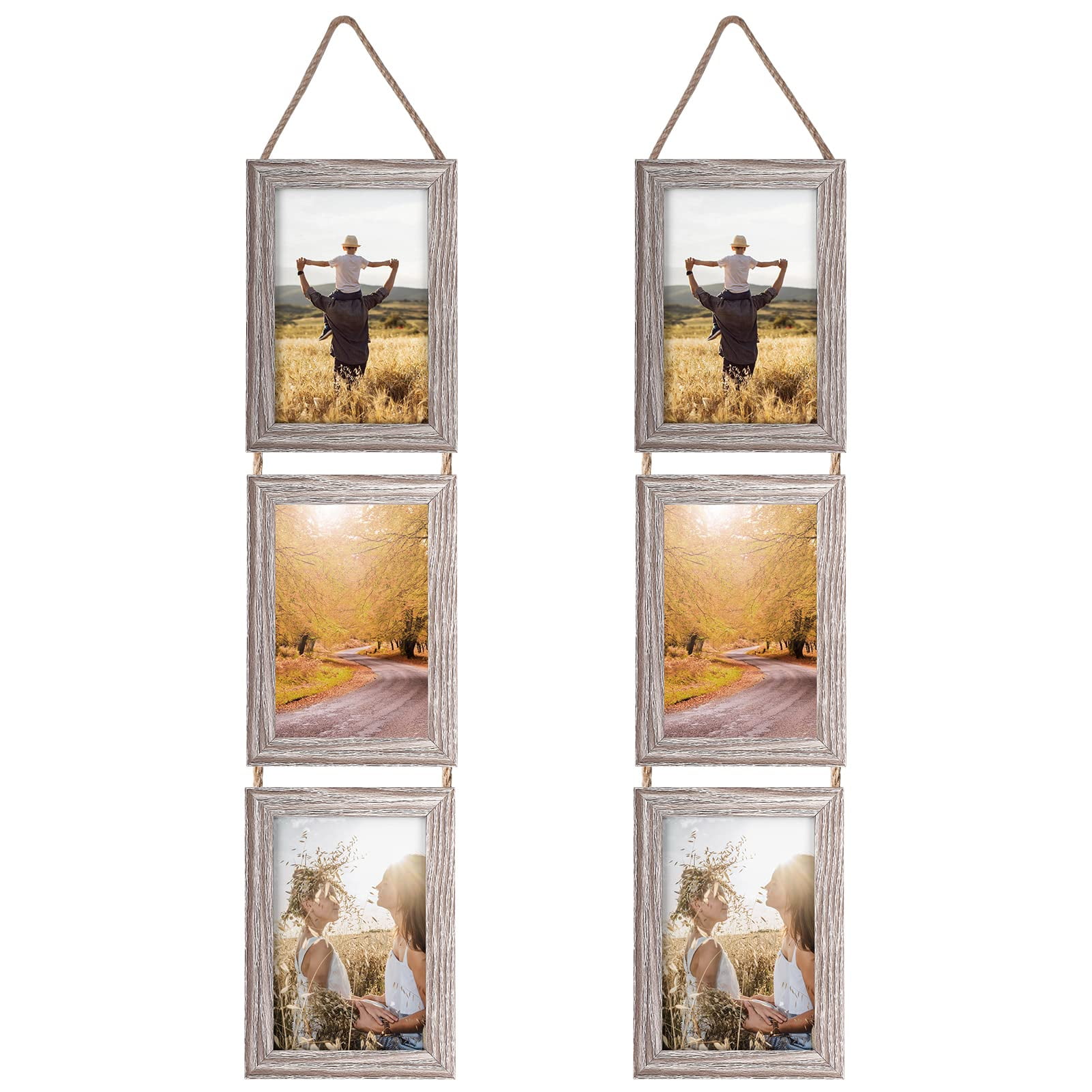 4x6 Collage Hanging Triple Picture Frames Set, Rustic 6 Opening