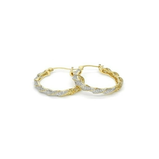 2Tone Gold Diamond Accent Hoop Earrings 18k Yellow Gold Filled High